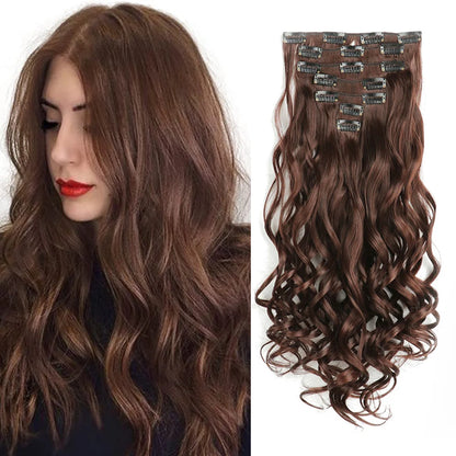 Clip In Hair Extensions 7 PCS Full Head 22 Inch Long Curly Wavy Synthetic Hair Pieces Natural Wavy For Women Girls Hair Zenn Organics Inc