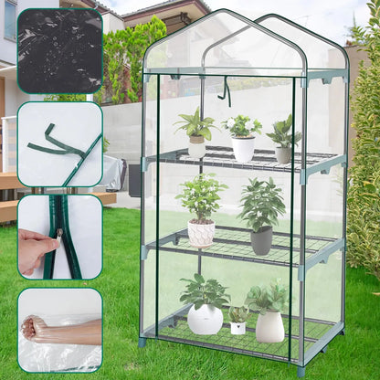 Garden Greenhouse 4 Tier Walk-in Green House Transparent Cover with Doors & Windows Small Waterproof Frost Without Iron Frame Zenn Organics Inc