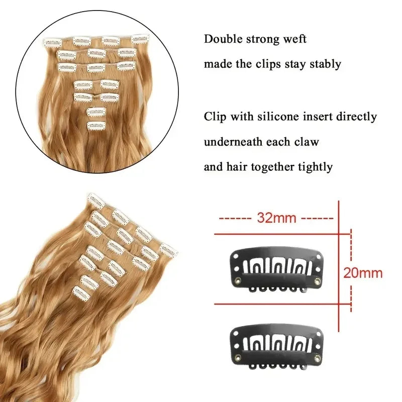 Clip In Hair Extensions 7 PCS Full Head 22 Inch Long Curly Wavy Synthetic Hair Pieces Natural Wavy For Women Girls Hair Zenn Organics Inc