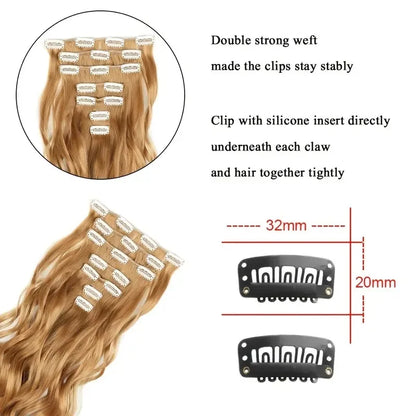 Clip In Hair Extensions 7 PCS Full Head 22 Inch Long Curly Wavy Synthetic Hair Pieces Natural Wavy For Women Girls Hair Zenn Organics Inc