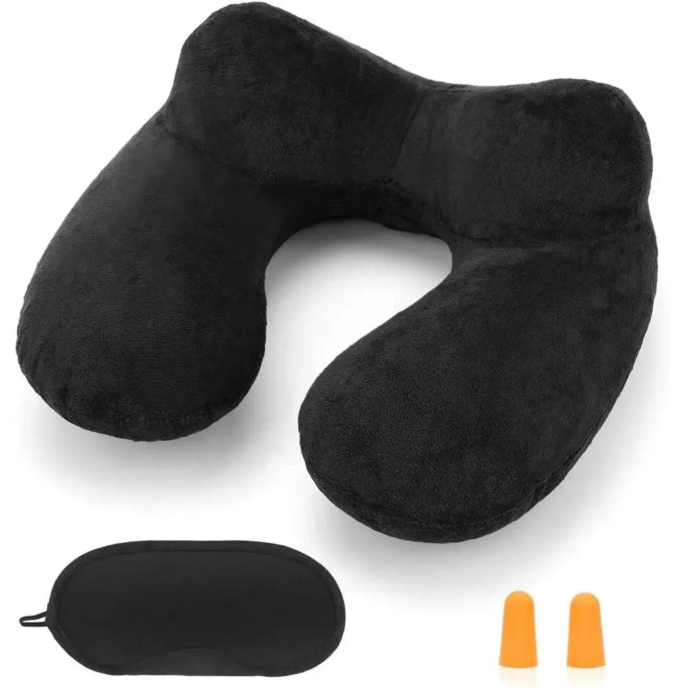 Inflatable Travel Pillow with Soft Velvet Cover & Carry Bag, Neck Support for Airplane, Car, Office & Adult Sleeping Zenn Organics Inc