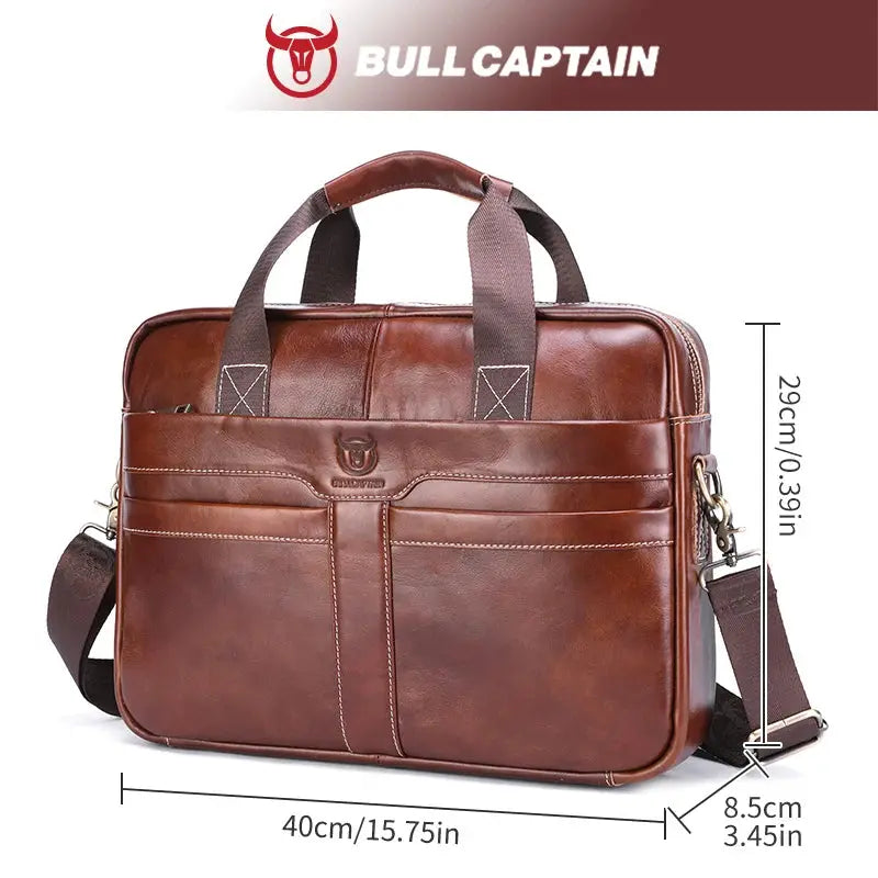 BULLCAPTAIN Leather Laptop Bag, Top Layer Leather 15" Laptop Bag Men's Laptop Briefcase Briefcase Work Business Travel Bag 053 Zenn Organics Inc