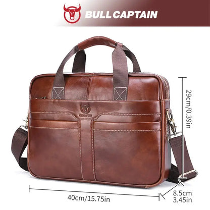 BULLCAPTAIN Leather Laptop Bag, Top Layer Leather 15" Laptop Bag Men's Laptop Briefcase Briefcase Work Business Travel Bag 053 Zenn Organics Inc
