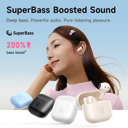 Baseus Bass BS2 Lite True Wireless Earbuds Bluetooth 6.0 Semi-in-Ear Earphones 2-Mic AI ENC 40H Playtime IP55 SuperBass Ear buds Zenn Organics Inc