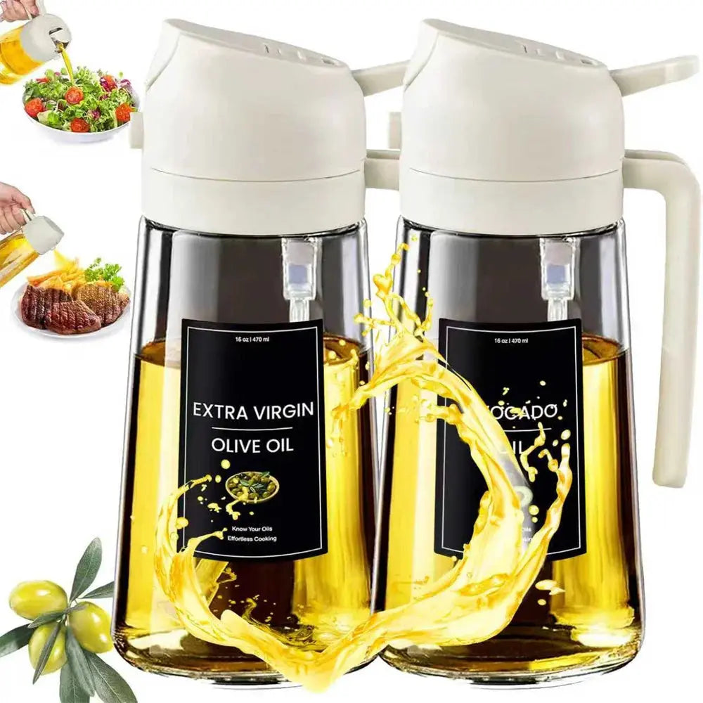 Oil Sprayer for Cooking,2in1 Olive Oil Dispenser Bottle for Kitchen with Stickers,16oz/470ml Premium Glass,Food-grade Oil Mister Zenn Organics Inc