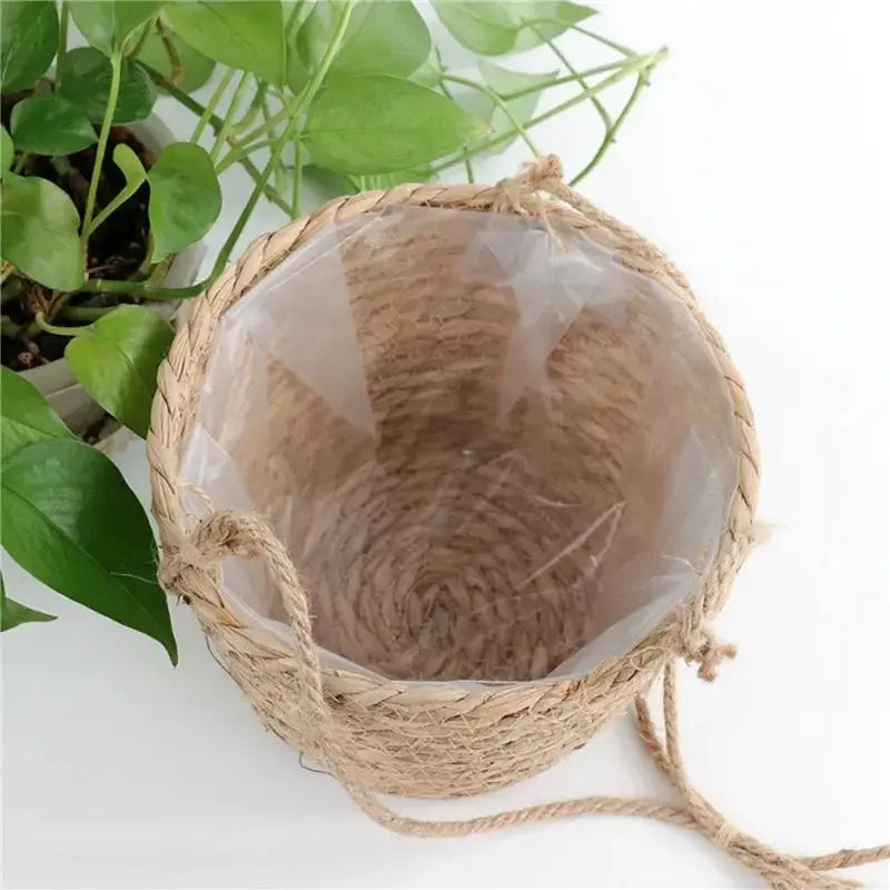 Garden Hanging Planter Macrame Plant Storage Basket Jute Rope Woven Indoor Outdoor Flower Pot Holder Plant Hangers Home Decor Zenn Organics Inc
