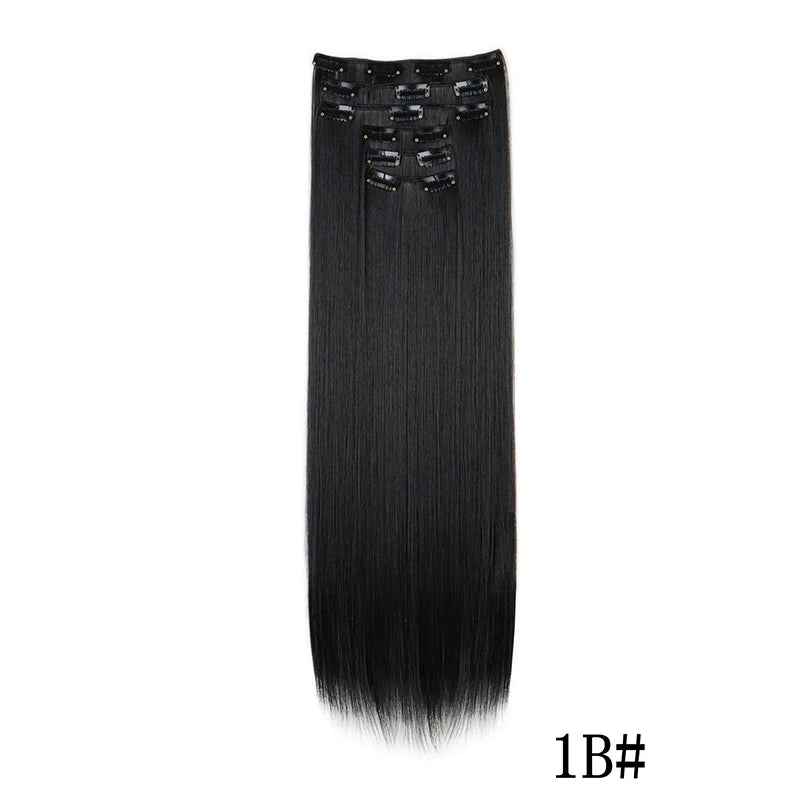Synthetic Clips in Hair Extensions Long Straight Hairstyle Blonde Black Hairpieces Heat Resistant False Hair Daily Use Zenn Organics Inc