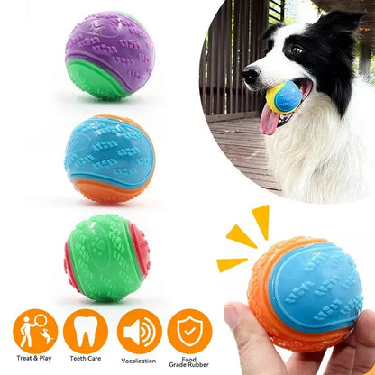 Zenn Organics Inc dog squeaky toy ball with soft TPR material, designed for teeth cleaning and bite resistance for pets.