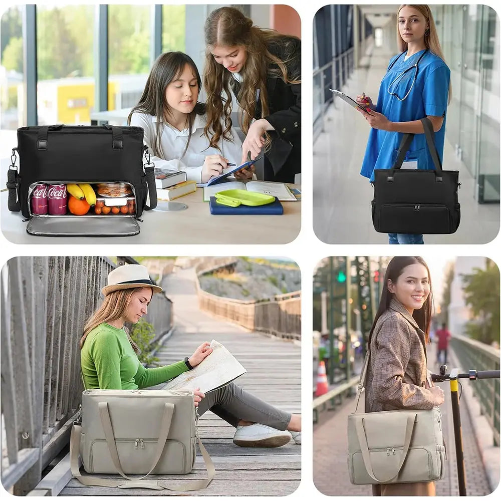 2 in 1 Lunch Tote Bag for Women with 15.6" Laptop Compartment Handbag Work Business lunch Insulated Shoulder Bag Thermal Bag ﻿ Zenn Organics Inc