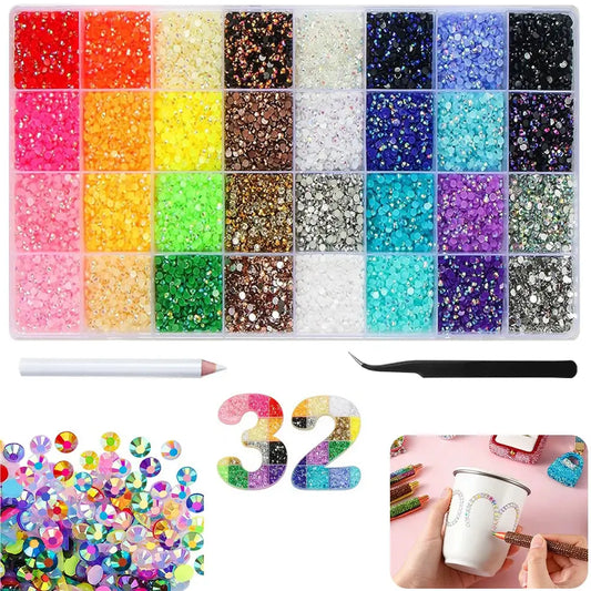 32 Colors Jelly Resin Rhinestones for Bedazzling, 3mm Multicolor Flatback Gems for Crafting,  with Clothes Shoes Nail Book Zenn Organics Inc