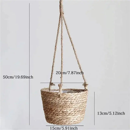 Garden Hanging Planter Macrame Plant Storage Basket Jute Rope Woven Indoor Outdoor Flower Pot Holder Plant Hangers Home Decor Zenn Organics Inc