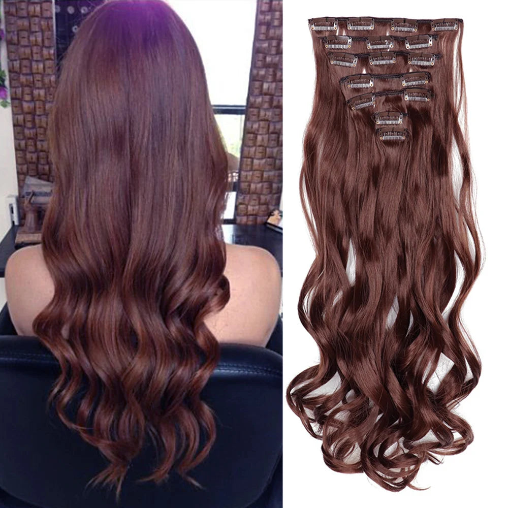 Clip In Hair Extensions 7 PCS Full Head 22 Inch Long Curly Wavy Synthetic Hair Pieces Natural Wavy For Women Girls Hair Zenn Organics Inc