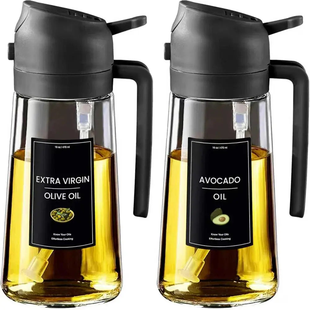 Oil Sprayer for Cooking,2in1 Olive Oil Dispenser Bottle for Kitchen with Stickers,16oz/470ml Premium Glass,Food-grade Oil Mister Zenn Organics Inc