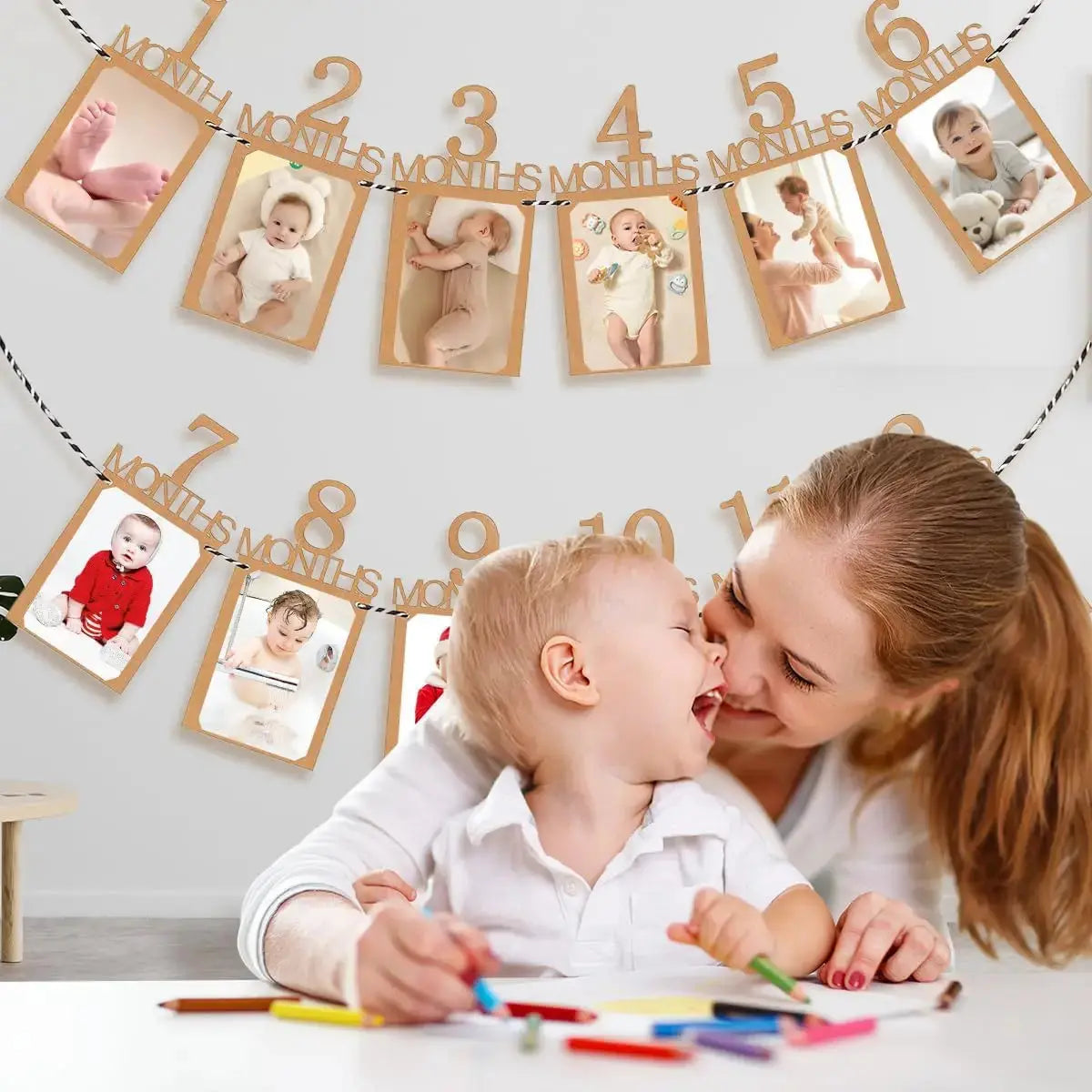 Baby First Birthday Banner, kraft paper Growth Record 1-12 Month Photo Props Baby Boy Girl Party Decoration Supplies Zenn Organics Inc