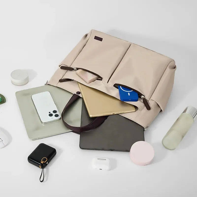 【 Laptop Bag 】 Nylon casual ladies' laptop bag, daily commuting briefcase, lightweight double main pocket single-shoulder bag Zenn Organics Inc