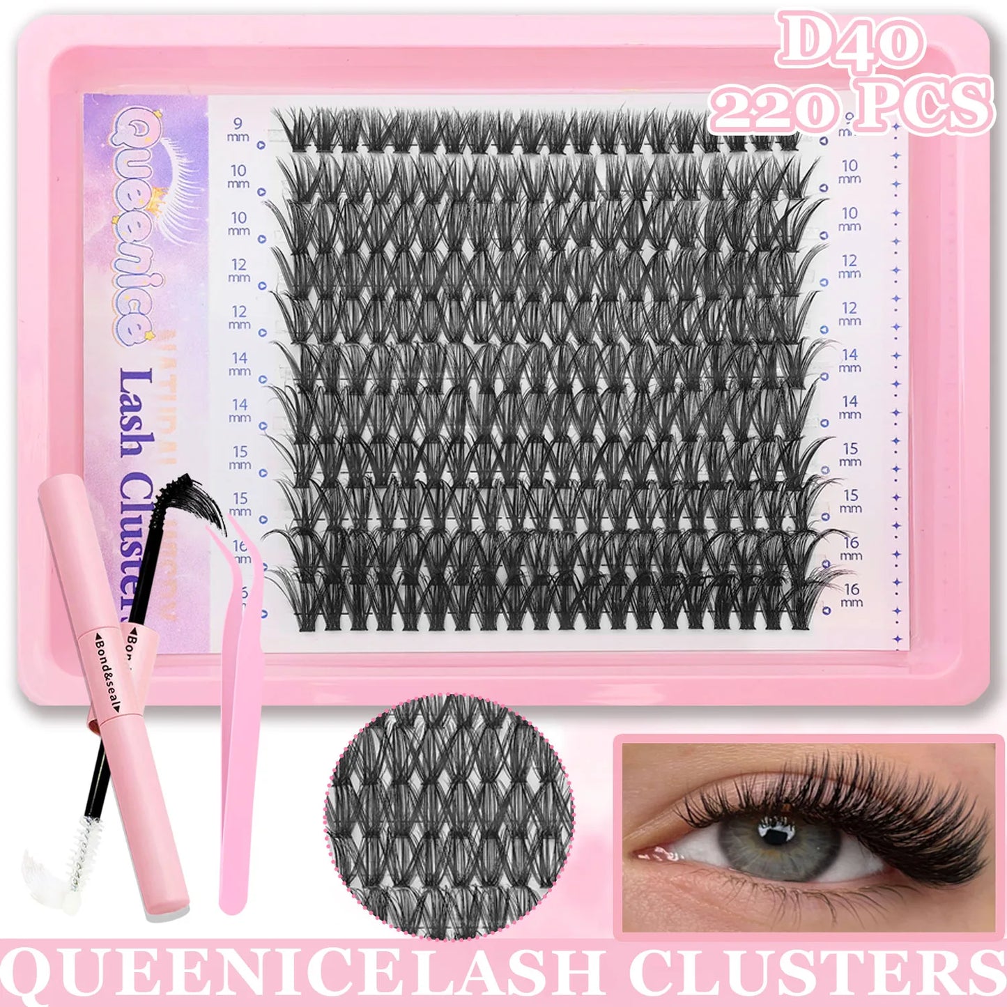 DIY Eyelash Extension Kit Individual Lashes Cluster Mix Lash Clusters with Lash Bond and Seal and Lash Accessories Zenn Organics Inc