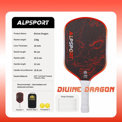 ALPSPORT Draca Pickleball Paddle 16mm Gen4 Core Thermoformed Titanium Alloy T800 Carbon Fiber Increases Spin & Power Zenn Organics Inc