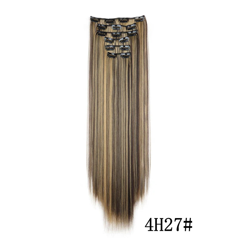 Synthetic Clips in Hair Extensions Long Straight Hairstyle Blonde Black Hairpieces Heat Resistant False Hair Daily Use Zenn Organics Inc