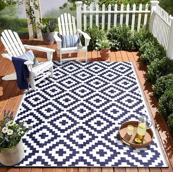 Outdoor Carpets for Camping RV Mat Outside Indoor Outdoor for Porch Deck Backyard Living Room Balcony Picnic Black White Rugs Zenn Organics Inc