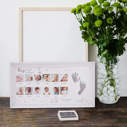 Baby Photo Frame Newborn DIY 0-12 Month Kids Gift My First Year Baby Shower Picture Frame with Ink Pad Footprint & Handprint Zenn Organics Inc