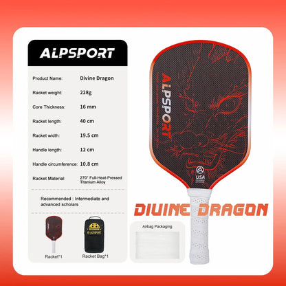 ALPSPORT Draca Pickleball Paddle 16mm Gen4 Core Thermoformed Titanium Alloy T800 Carbon Fiber Increases Spin & Power Zenn Organics Inc