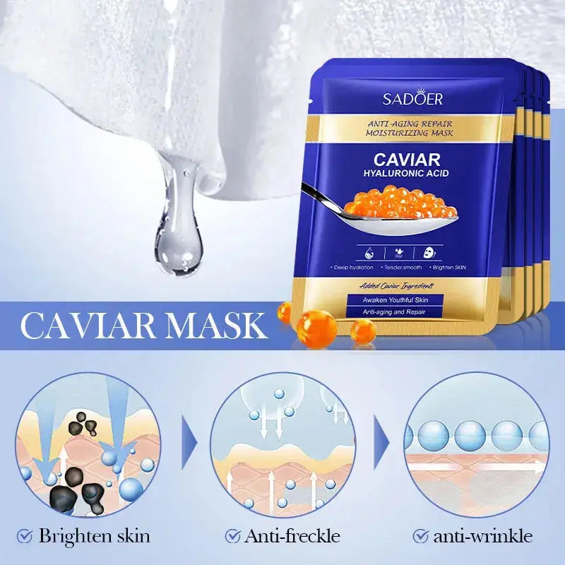 5pcs SADOER Caviar Hyaluronic Acid Moisturizing Facial Masks Brightening Firming Hydrating Face Mask Facial Skin Care Products Zenn Organics Inc