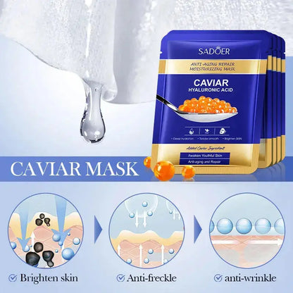 5pcs SADOER Caviar Hyaluronic Acid Moisturizing Facial Masks Brightening Firming Hydrating Face Mask Facial Skin Care Products Zenn Organics Inc