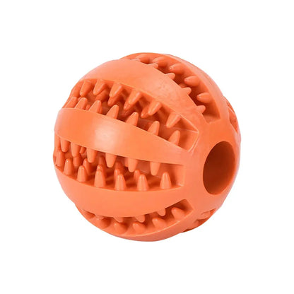 Small dog rubber ball toy by Zenn Organics Inc, interactive chew toy with elasticity, ideal for puppy tooth cleaning and play.