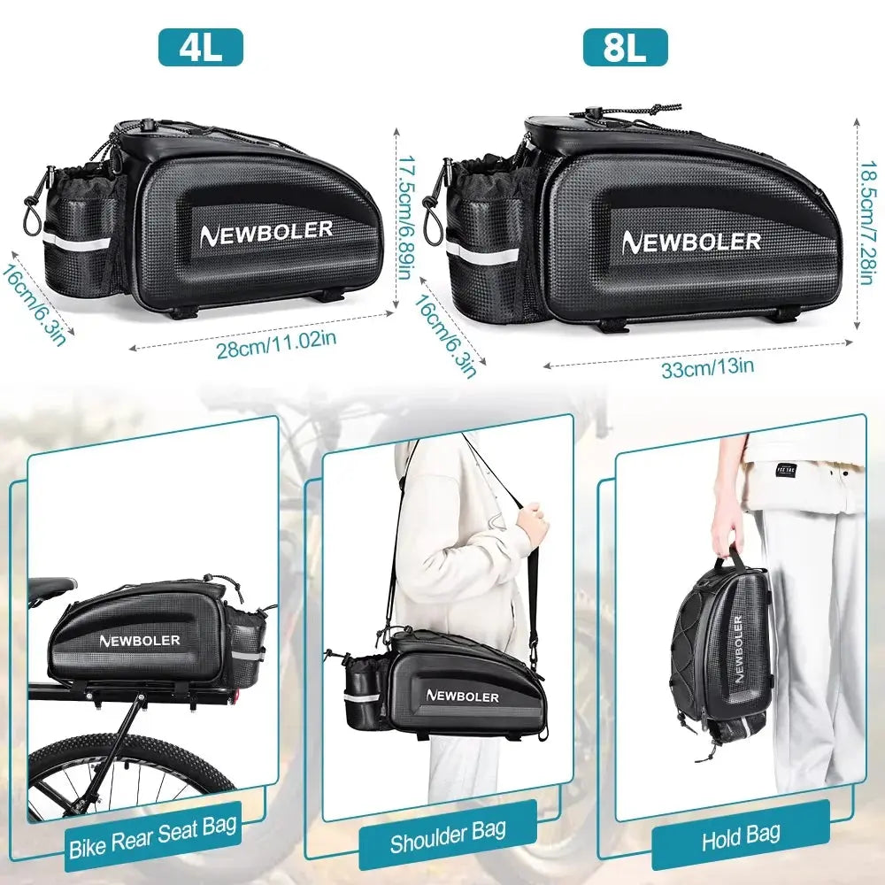 NEWBOLER Hard Shell Bicycle Trunk Bag Large Capacity Bike Shoulder Bag Waterproof Bike Rear Seat Rack Bag For MTB Cycling E-Bike Zenn Organics Inc
