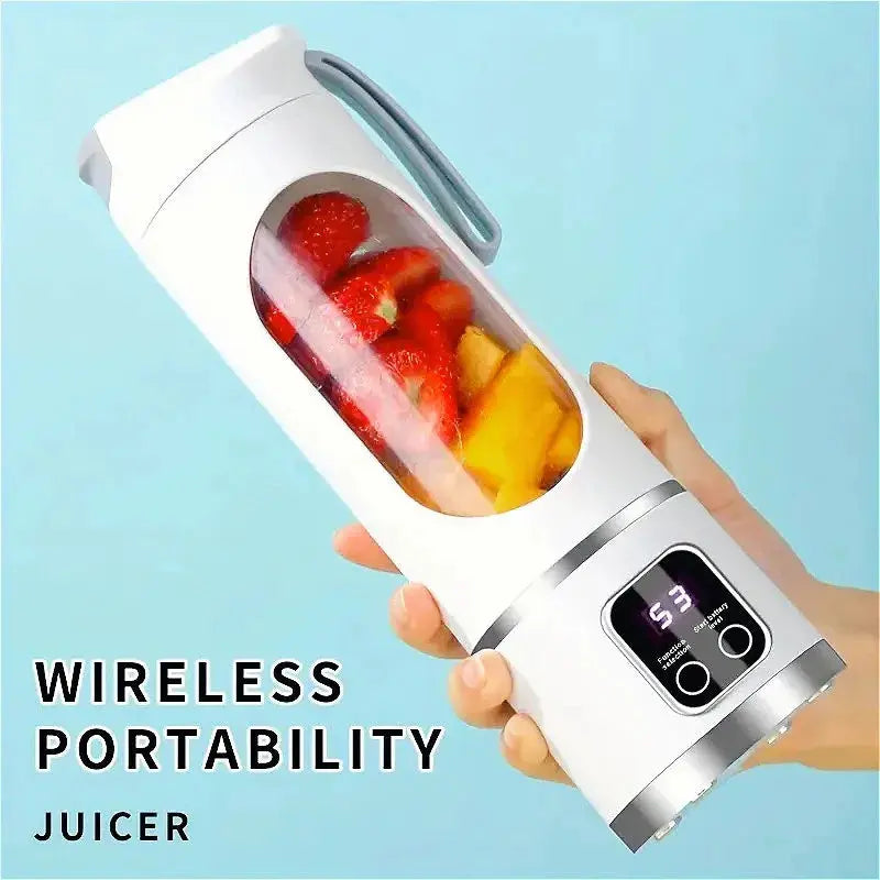 Portable Zenn Organics Inc blender juicer with 450ml capacity, 8 blades, chargeable travel smoothie and juice maker.