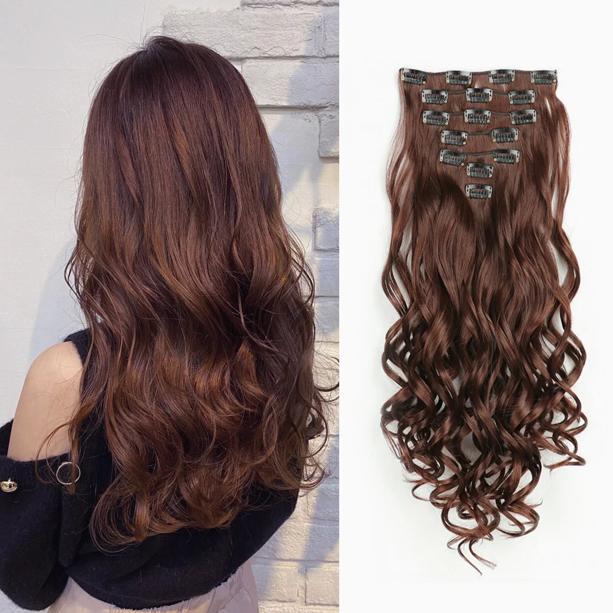 Clip In Hair Extensions 7 PCS Full Head 22 Inch Long Curly Wavy Synthetic Hair Pieces Natural Wavy For Women Girls Hair Zenn Organics Inc