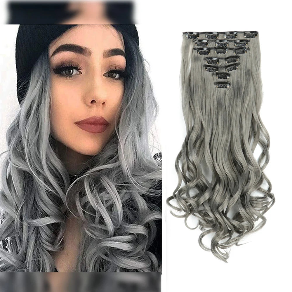 Clip In Hair Extensions 7 PCS Full Head 22 Inch Long Curly Wavy Synthetic Hair Pieces Natural Wavy For Women Girls Hair Zenn Organics Inc