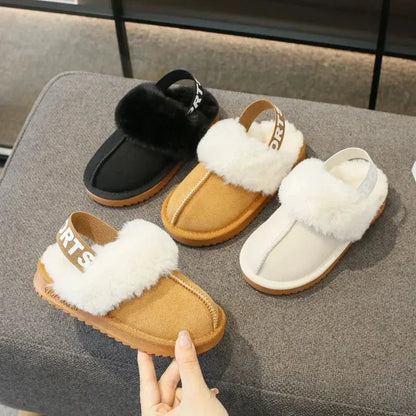 Children Toes Wrapped Plush Slippers Kids Classic Slippers Winter Anti Slip Thick Soled Girls Fur Cotton Shoes Britain Style Zenn Organics Inc