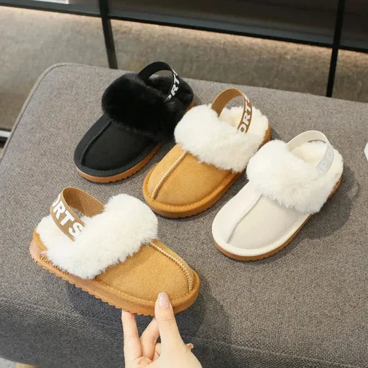 Children Toes Wrapped Plush Slippers Kids Classic Slippers Winter Anti Slip Thick Soled Girls Fur Cotton Shoes Britain Style Zenn Organics Inc