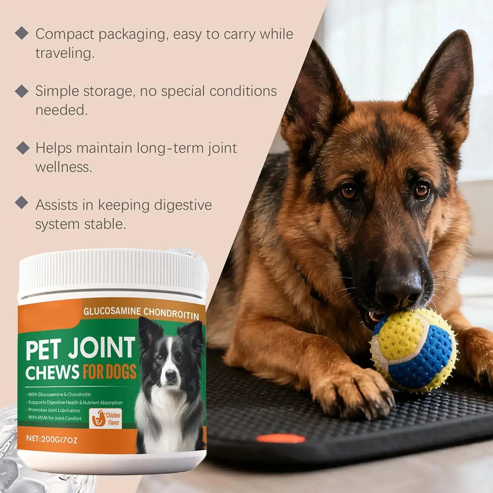 Dog Joint Supplement Chewable Pill 100-piece Dog Joint And Hip Supplement For Home Travel Daily Care Digestive Absorption Pet Zenn Organics Inc