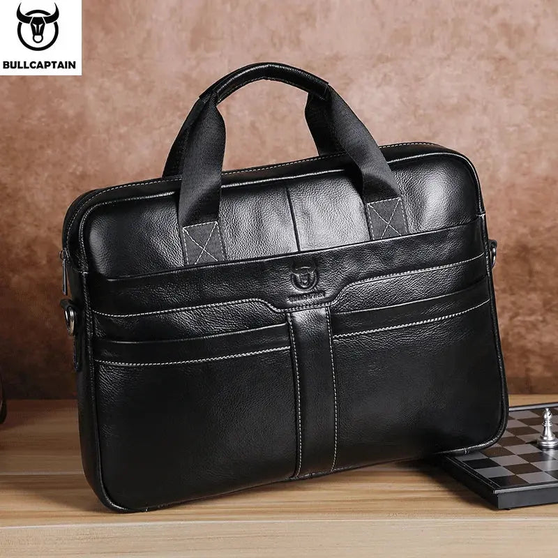 BULLCAPTAIN Leather Laptop Bag, Top Layer Leather 15" Laptop Bag Men's Laptop Briefcase Briefcase Work Business Travel Bag 053 Zenn Organics Inc