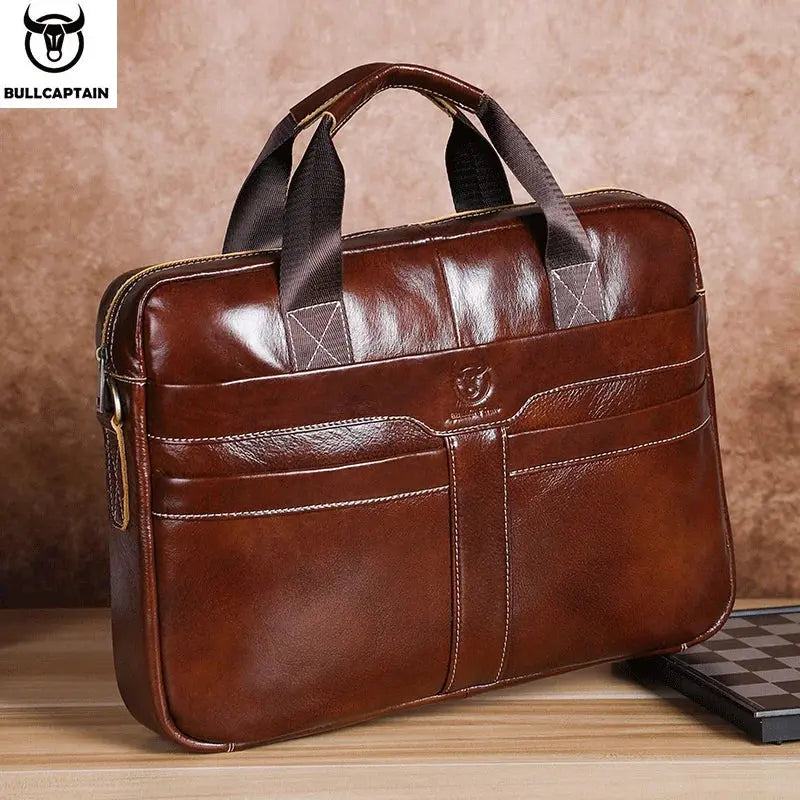 BULLCAPTAIN Leather Laptop Bag, Top Layer Leather 15" Laptop Bag Men's Laptop Briefcase Briefcase Work Business Travel Bag 053 Zenn Organics Inc