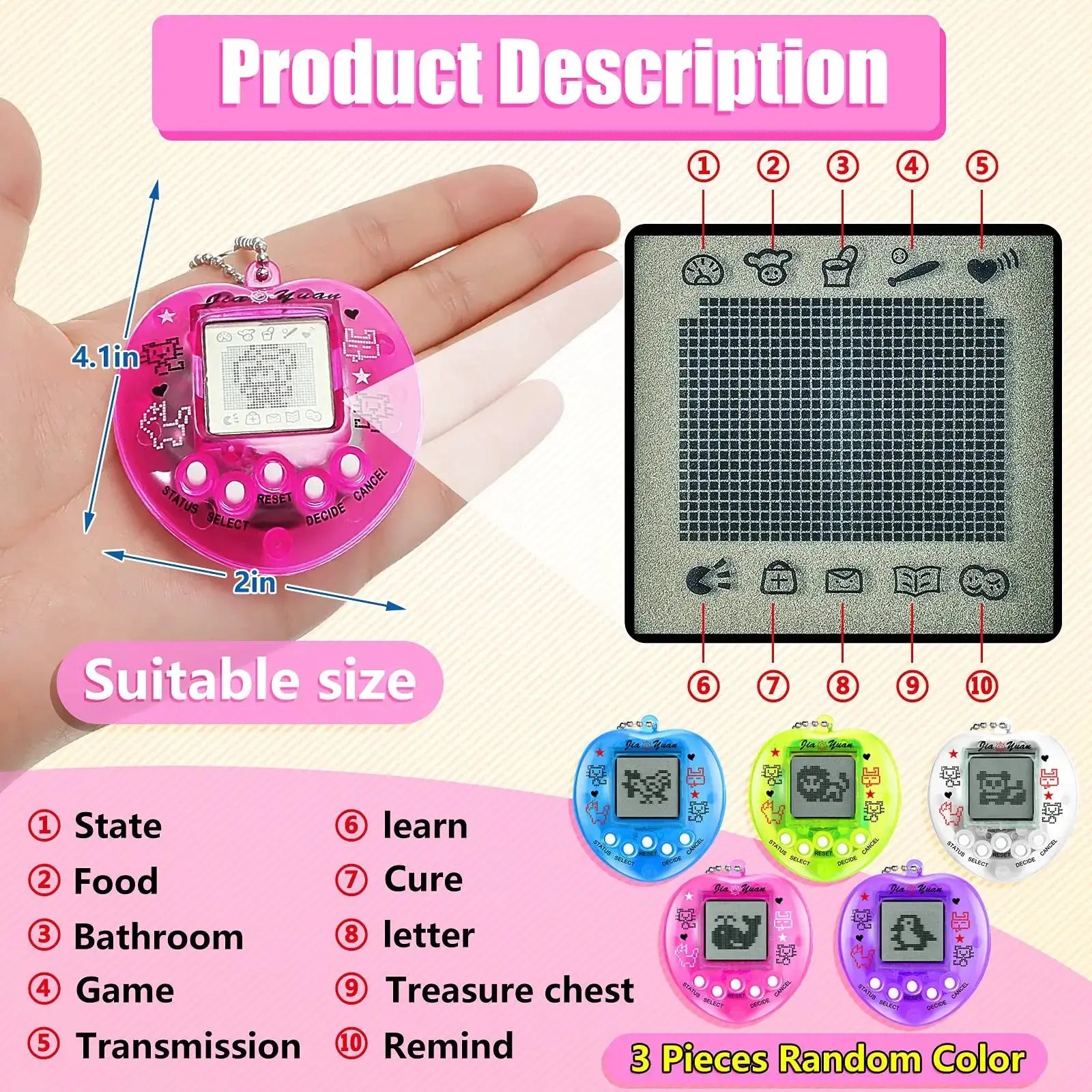 Kids Electronic Pets Game Tamagotchi Handheld Game Console Toy in Russian Original German Spanish Polish Virtual Digital Pet Toy Zenn Organics Inc