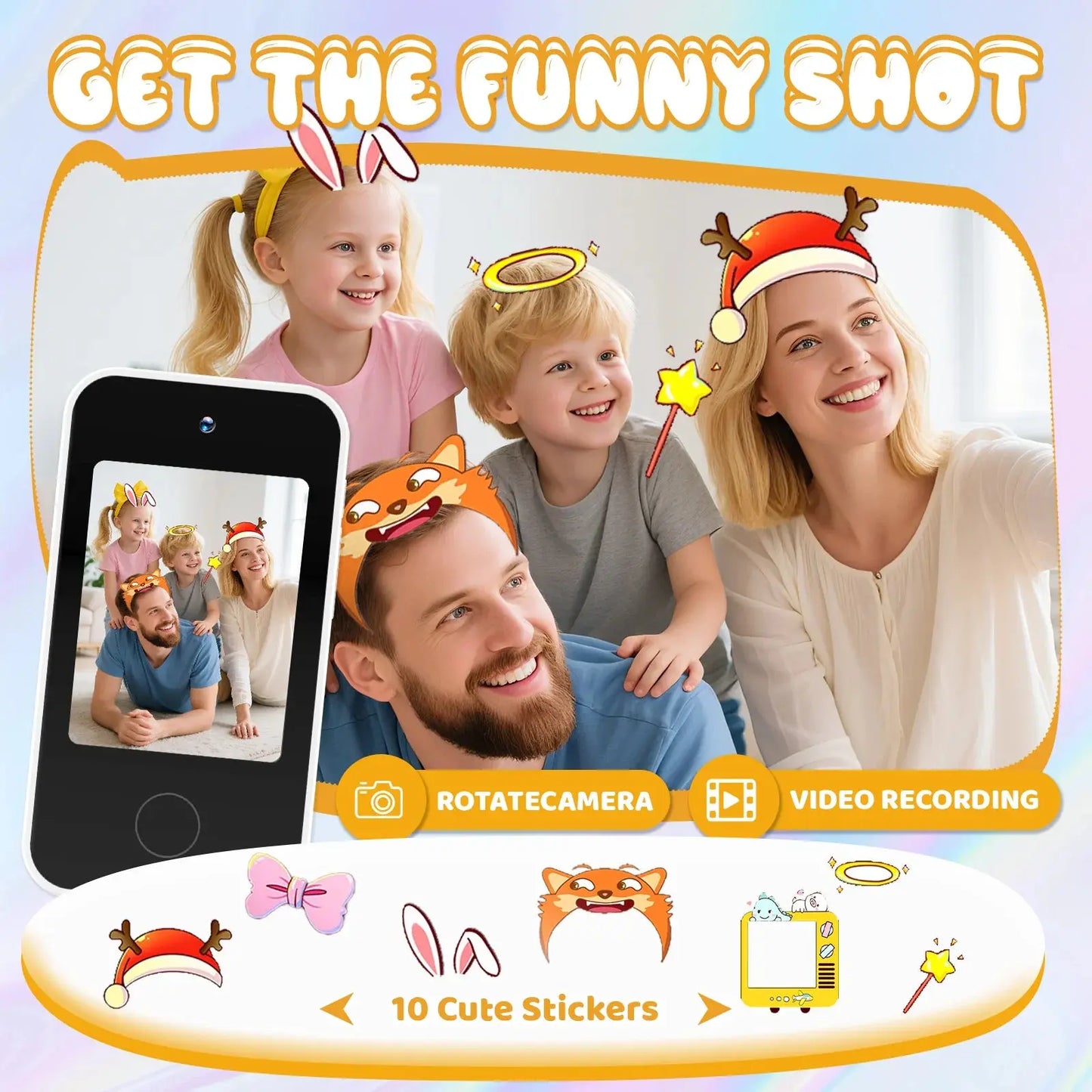 Kids Smart Phone with Dual Camera, 2.8" Touchscreen, 720P IPS Display, Battery, USB-C Charging, 4+ Years Old, prefer gift Zenn Organics Inc