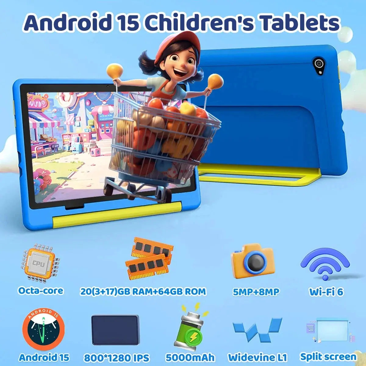 Kid Tablet Android 15 Tablet for Kids 10 inch 20GB+64GB 8-Core with Case 1TB TF Expandable for Toddler Children Parental Control Zenn Organics Inc