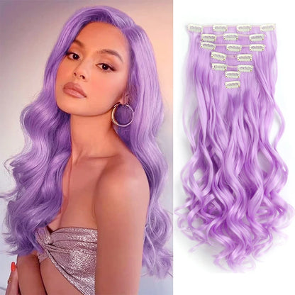 Clip In Hair Extensions 7 PCS Full Head 22 Inch Long Curly Wavy Synthetic Hair Pieces Natural Wavy For Women Girls Hair Zenn Organics Inc