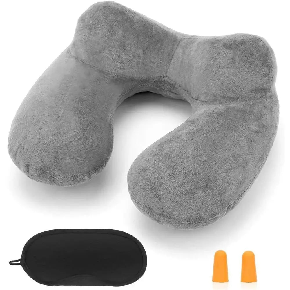 Inflatable Travel Pillow with Soft Velvet Cover & Carry Bag, Neck Support for Airplane, Car, Office & Adult Sleeping Zenn Organics Inc