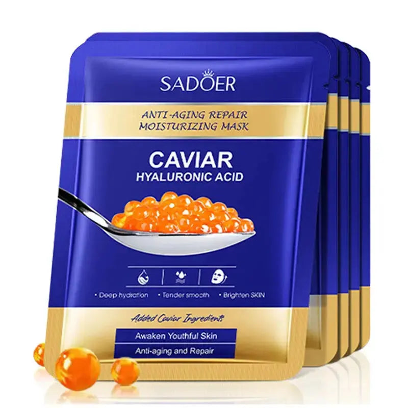 5pcs SADOER Caviar Hyaluronic Acid Moisturizing Facial Masks Brightening Firming Hydrating Face Mask Facial Skin Care Products Zenn Organics Inc