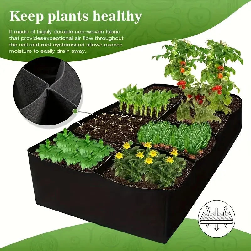 Garden Bed, 128 Gallon 8 Grids Plant Grow Bags, 3x6FT Breathable Planter Raised Beds For Growing Vegetables Potatoes Flowers Zenn Organics Inc