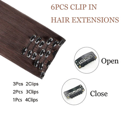 Synthetic Clips in Hair Extensions Long Straight Hairstyle Blonde Black Hairpieces Heat Resistant False Hair Daily Use Zenn Organics Inc