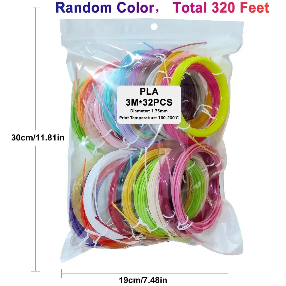 32 Colors 3D Pen Filament 1.75mm PLA, Each Color 10Feet(3m), Total 320 Feet (96m) 3D Pen Filament Refills, Random Color Zenn Organics Inc