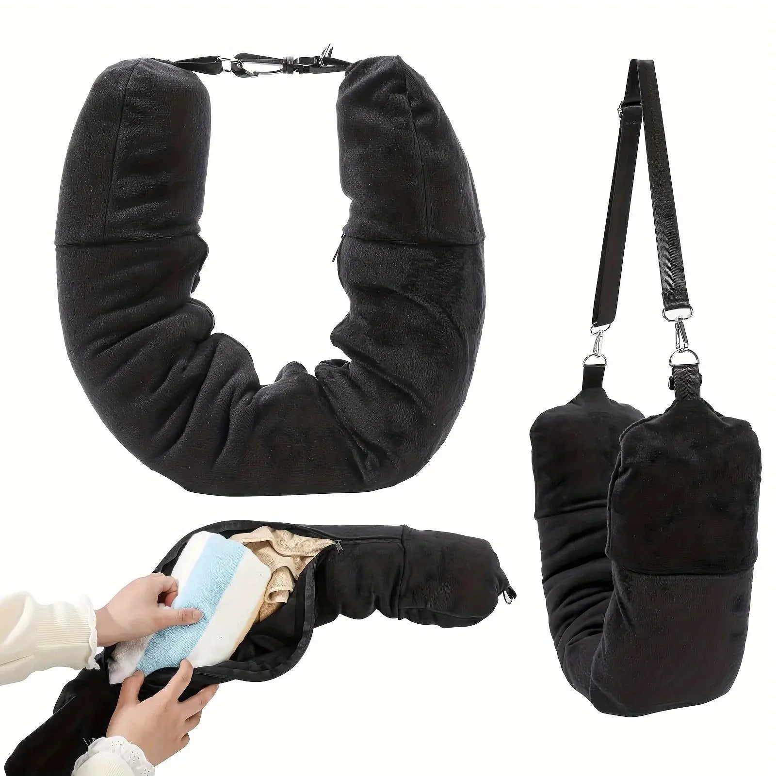 Travel U-shaped Pillow That Can Be Filled with Clothes, Easy to Carry, Essential for Flights and Daily Use| Portable Outdoor Zenn Organics Inc