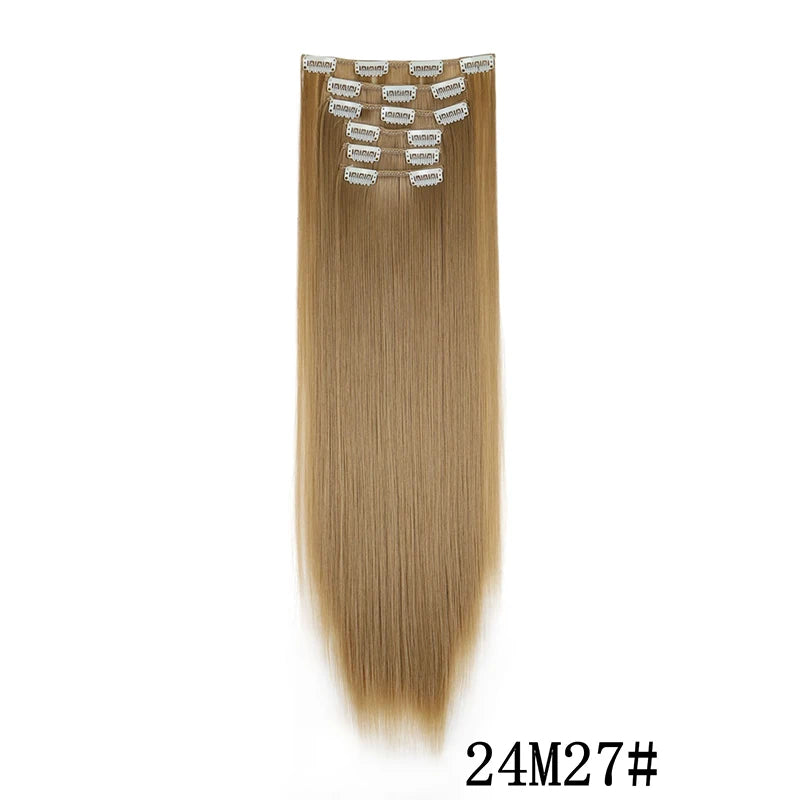 Synthetic Clips in Hair Extensions Long Straight Hairstyle Blonde Black Hairpieces Heat Resistant False Hair Daily Use Zenn Organics Inc