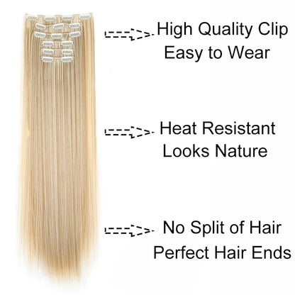 Synthetic Clips in Hair Extensions Long Straight Hairstyle Blonde Black Hairpieces Heat Resistant False Hair Daily Use Zenn Organics Inc
