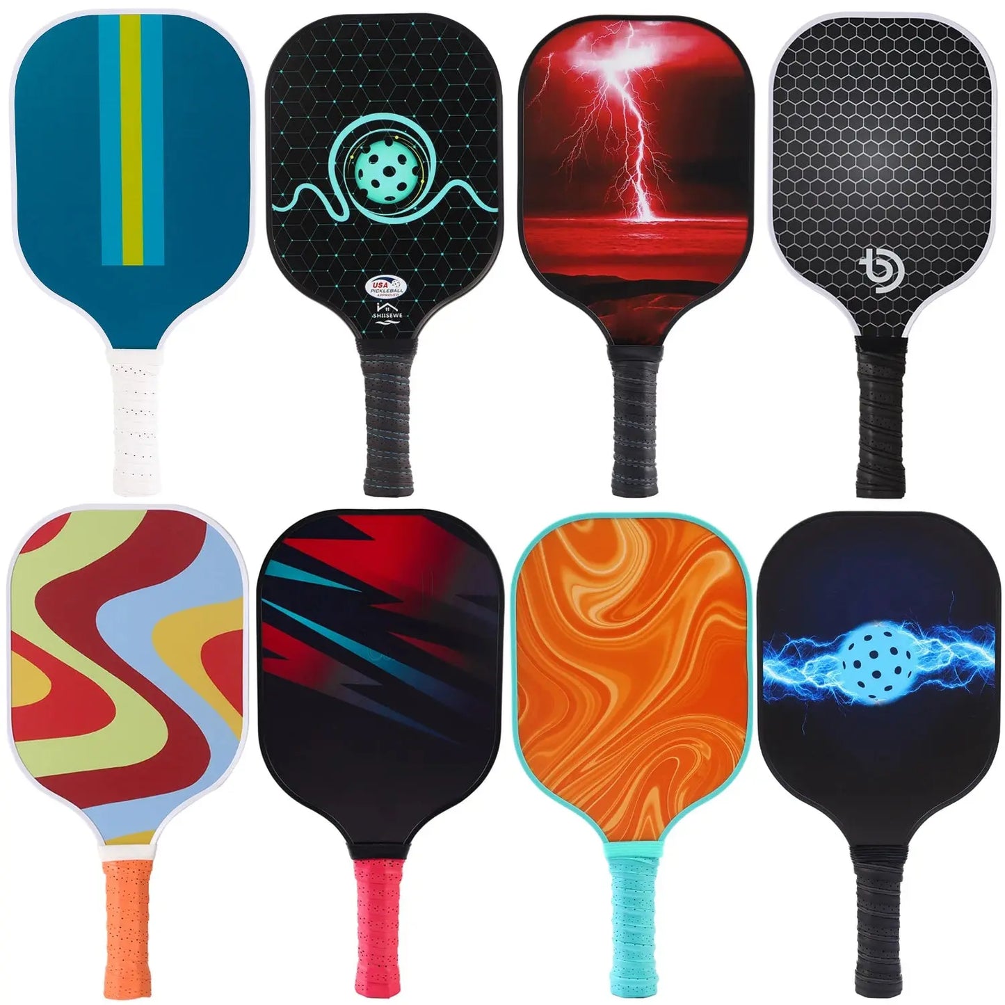 Zenn Organics Inc USAPA approved graphite pickleball paddles set with beach tennis rackets and cricket ball for outdoor sports.
